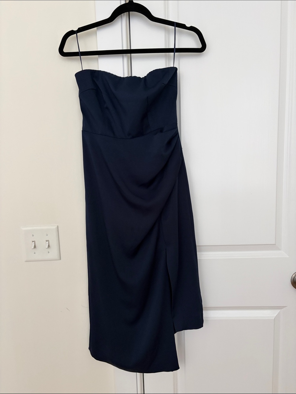Cushnie Strapless Navy Evening Dress with asymmetrical hemline